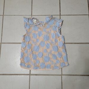 Blue and Beige Lace Sleeveless Top